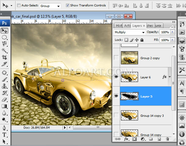 steampunk golden car digital illustration